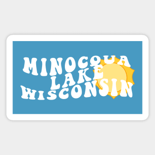 Sunshine in Minocoua Lake Wisconsin Retro Wavy 1970s Summer Text Magnet